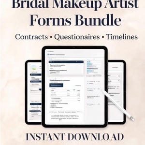 Paquete de formularios para maquilladores de novias / Cuestionario para clientes de bodas, contrato y plantillas de cronograma / Canva editable