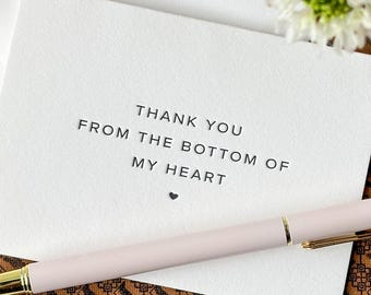 Thank You From the Bottom of My Heart - Simple Sweet Cards - Appreciation Gratitude - Letterpress