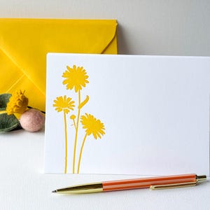 Cartes de correspondance typographiques Marguerite jaune - Papeterie fine avec enveloppes - Fait main - Coffret cadeau - Papeterie Happy Flower - Respectueux de l'environnement