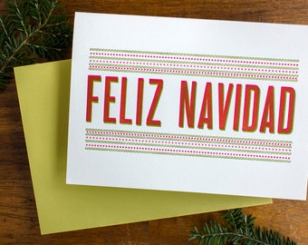 Spanish Christmas Cards - Feliz Navidad - Letterpress Christmas Cards Printed with Vintage Wood Type