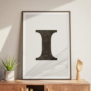 Impressão de arte de pôster, letra I - decoração estética de sala minimalista - letras gigantes para impressão - arte de parede - tipo de madeira vintage - download instantâneo de arte