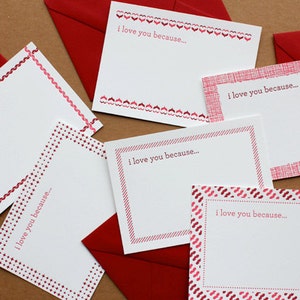 I LOVE YOU card, I love you because, sweet valentine, cute valentine card Letterpress Valentine card set of six cards image 4