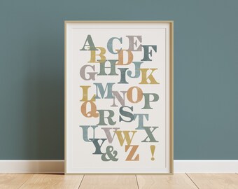 Safari Nursery Alphabet Poster Art - Wood Type - Printable Wall Art Baby Boy - Vintage Letterpress - Typography Art Print - Instant Download