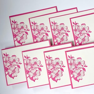 Dogwood Flower Letterpress Note Cards Pink Stationery with Envelopes Pack of 8 Gift Ready with Bow Heavy Cotton Paper image 2