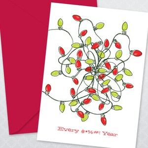 Lumières de Noël enchevêtrées - Cartes de Noël amusantes et coquines - Illustration dessinée à la main - Cartes de Noël typographiques imprimées à la main