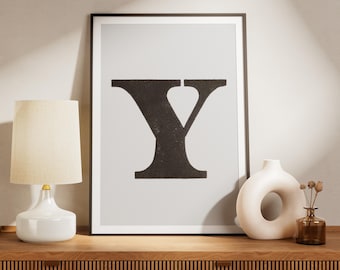 Letter Y Print - Vintage Wood Type, Minimalist Wall Art (Instant Download)