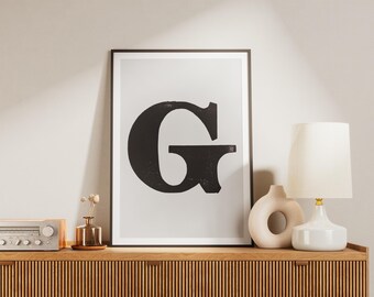 Letter G Print - Vintage Wood Type, Minimalist Wall Art (Instant Download)