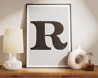 Letter R Print - Vintage Wood Type, Minimalist Wall Art (Instant Download)