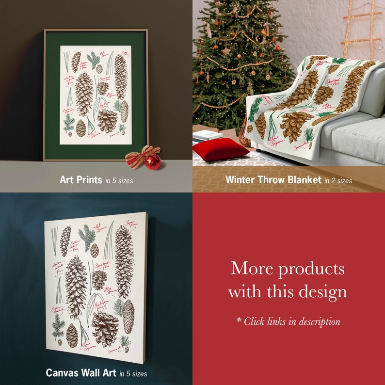 More products with pinecone glossary design - Art Prints, Winter Throw Blanket, Canvas Wall Art - Links in description