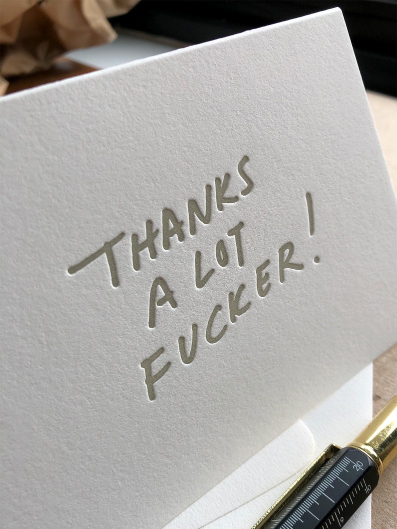 Funny Rude Thank You Card - Thanks a Lot F*cker! - Warm Gray - Set of ...