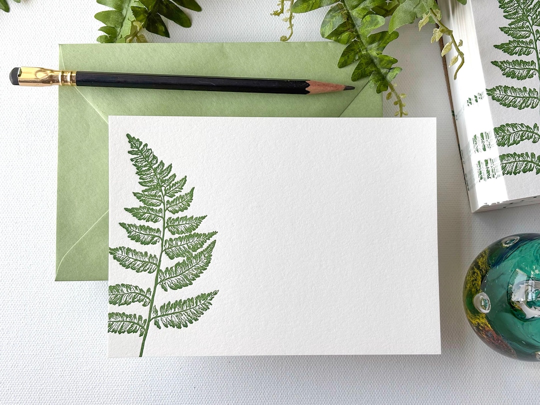 Green Fern Letterpress Note Cards - Fine Stationery W/ Envelopes ...
