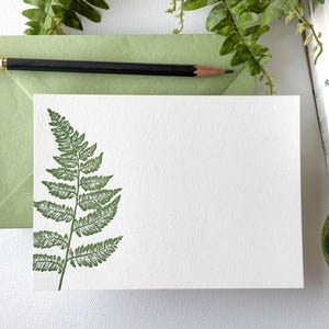 Cartes de correspondance typographiques Green Fern - Papeterie fine avec enveloppes - Fait main - Coffret cadeau - Papeterie botanique - Respectueux de l'environnement