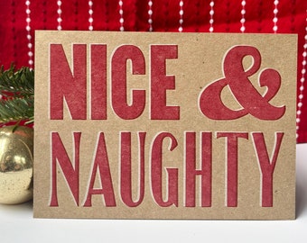 Funny Christmas Wall Art - Nice Naughty Phrase - Chipboard Card - Santa's Naughty List - Santa's Nice List -Cheeky Holiday Humor - 5x7