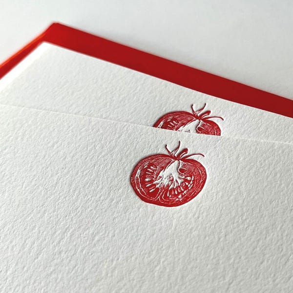 Tomato Note Cards - Letterpress Stationery, Heavy Cotton Paper (Set of 8)