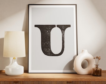 Letter U Print - Vintage Wood Type, Minimalist Wall Art (Instant Download)