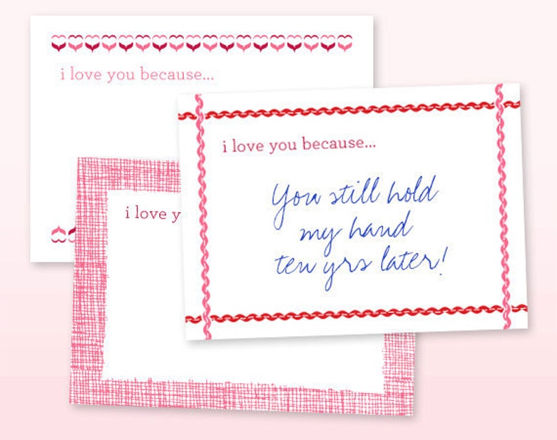 I LOVE YOU card, I love you because, sweet valentine, cute valentine card Letterpress Valentine card set of six cards image 3