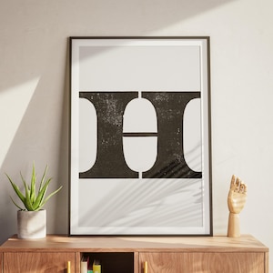 Impressão de arte de pôster Letra H - Decoração de sala estética minimalista - Letras gigantes para impressão - Arte de parede - Tipo de madeira vintage - Download instantâneo de arte
