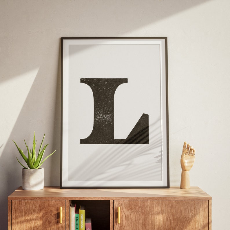 Poster Art Print Letter L Aesthetic Room Decor Minimalist Printable Giant Letters Wall Art Vintage Wood Type Instant Download Art image 1