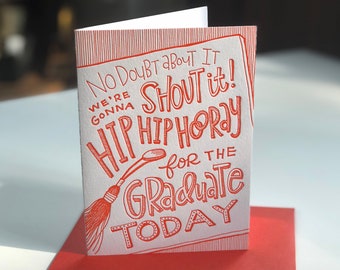 Letterpress Graduate Card - Graduation Card Funny - Congratulations - Class of 2024 - Hand Lettering - Orange and White - Handmade - Unique