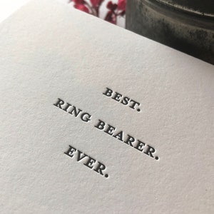 Ring Bearer Wedding Day Card - Letterpress - Minimal Modern Aesthetic - Bridal Party Thank You Note Set - Black and White Wedding