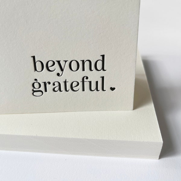 Unique Letterpress Thank You Card - Beyond Grateful - Gratitude - Pink or Black and White - Boxed Set of Six