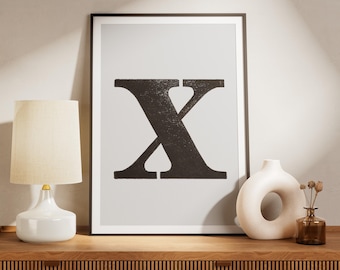 Letter X Print - Vintage Wood Type, Minimalist Wall Art (Instant Download)