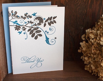 Tropical Wedding Thank You Notes - Flowers with Hummingbird - Garden Themed Folded Notes - Letterpress