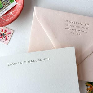 Modern Letterpress Stationary - Flat Cards with Envelopes - Personalized Letter Press Stationery - Pink - Gift for Her
