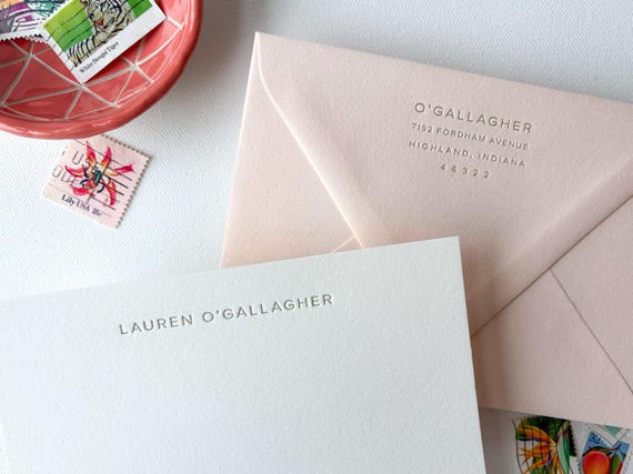 Modern Letterpress Stationary - Personalized Letter Press Stationery - Pink - Gift for Her - Professional Thank You Card