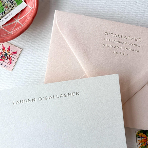 Modern Letterpress Stationary - Personalized Letter Press Stationery - Pink - Gift for Her -  Thank You notes