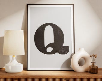 Letter Q Print - Vintage Wood Type, Minimalist Wall Art (Instant Download)
