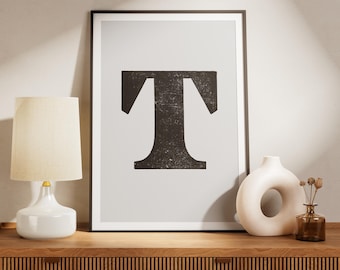 Letter T Print - Vintage Wood Type, Minimalist Wall Art (Instant Download)