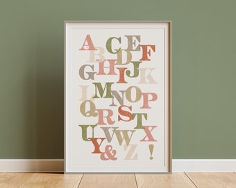 Rainbow Nursery Alphabet Art - Wood Type - Printable Wall Art Baby Girl - Vintage Letterpress - Typography Art Print - ABC Poster