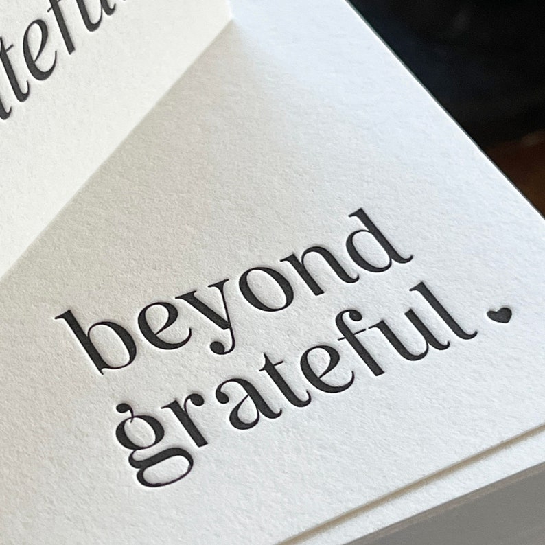 Unique Letterpress Thank You Card Beyond Grateful Gratitude Pink or Black and White Boxed Set of Six image 5