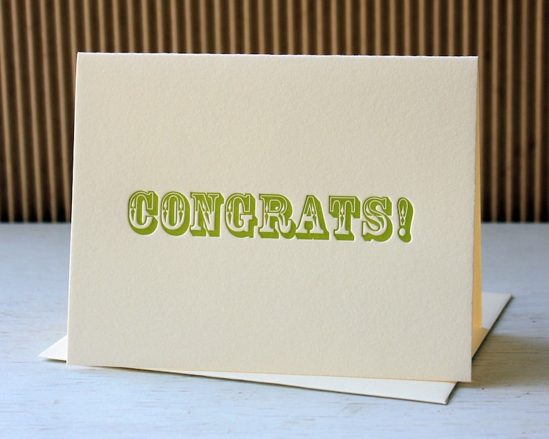 Simple Congratulations Card Vintage Wood Type Letterpress Handmade image 1