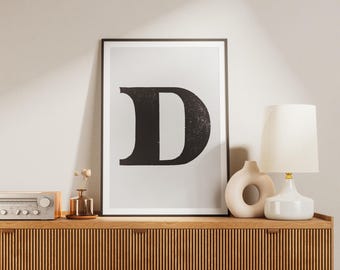 Letter D Print - Vintage Wood Type, Minimalist Wall Art (Instant Download)