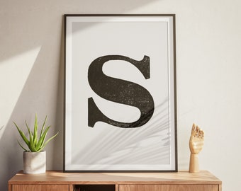 Poster Art Print Letter S - Aesthetic Room Decor Minimalist - Printable Giant Letters - Wall Art - Vintage Wood Type - Instant Download Art