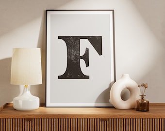Poster Art Print Letter F - Aesthetic Room Decor Minimalist - Printable Giant Letter - Wall Art - Vintage Wood Type - Instant Download