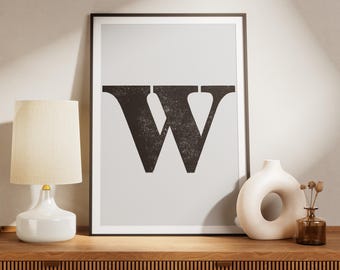 Letter W Print - Vintage Wood Type, Minimalist Wall Art (Instant Download)