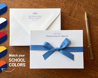 Personalized College Graduation Gift for Her - Letterpress Stationary - Custom Thank You Cards for Graduates - Navy Blue School Colors