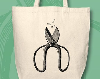 Funny Garden Tote Bag, Garden Pruners, Plant Shears, Flower Scissors, Plant Lover, Farmers Market, Mothers Day or Birthday Gift, Cotton Tote