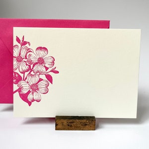 Dogwood Flower Letterpress Note Cards Pink Stationery with Envelopes Pack of 8 Gift Ready with Bow Heavy Cotton Paper image 1