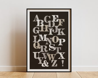 Wood Type Alphabet Poster Art in Black - Printable Wall Art - Vintage Letterpress - Design Lover - Typography Art Print - Instant Download