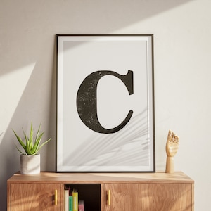 Affiche impression d'art lettre C - décoration de chambre esthétique minimaliste - lettres géantes imprimables - art mural - types de bois vintage - art à téléchargement immédiat