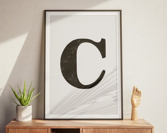 Poster Art Print Letter C - Aesthetic Room Decor Minimalist - Printable Giant Letters - Wall Art - Vintage Wood Type - Instant Download Art