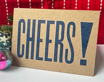 Cheers Holiday Wall Art - Festive Christmas Sign - Chipboard Card - Celebration Sign - Vintage Wood Type - 5x7