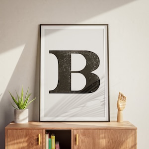 Impressão de arte de pôster Letra B - Decoração estética de quarto minimalista - Letras gigantes imprimíveis - Arte de parede - Tipo de madeira vintage - Download instantâneo de arte
