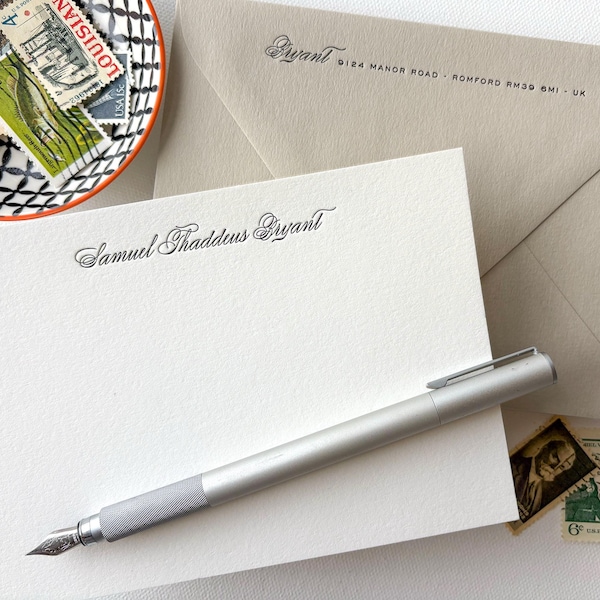 Papeterie typographique personnalisée - Remerciements - écriture fantaisie, papier coton gaufré