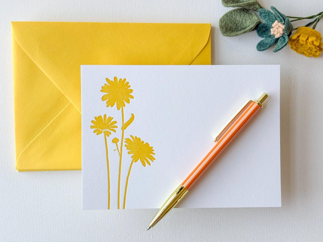 Yellow Daisy Letterpress Note Cards - Fine Stationery W/ Envelopes ...