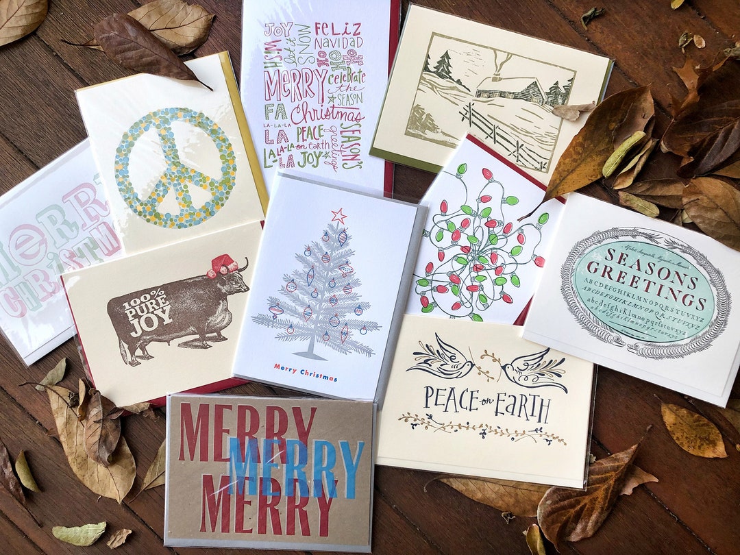 Mixed Box of Christmas Cards Assortment of Ten Letterpress Christmas